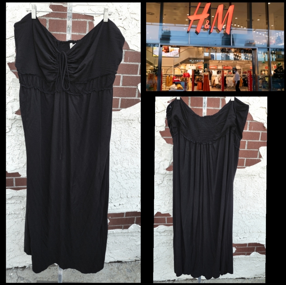 3XL New H&M long maxi strapless black dress beach travel cruise fit & flare